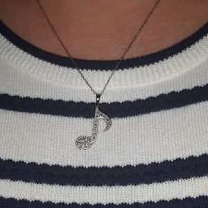 925Music note charm Necklace sterling Silver chain